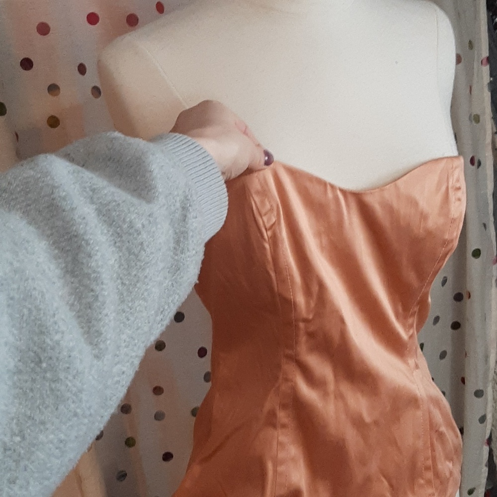 1990s 2000s Vintage Apricot Satin French Connection Bustier/Corset Top Size M
